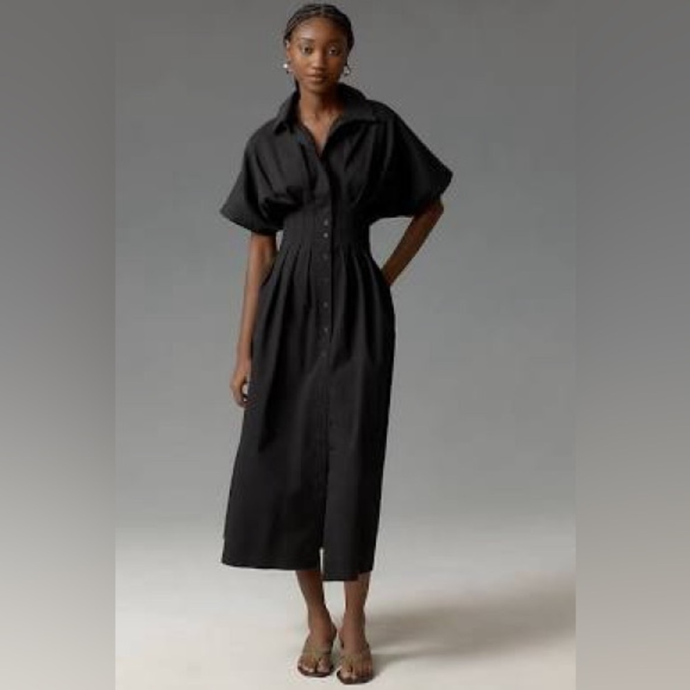 Anthropologie Exquise The Tobie Button-Front Pleated Shirt Dress size XXS